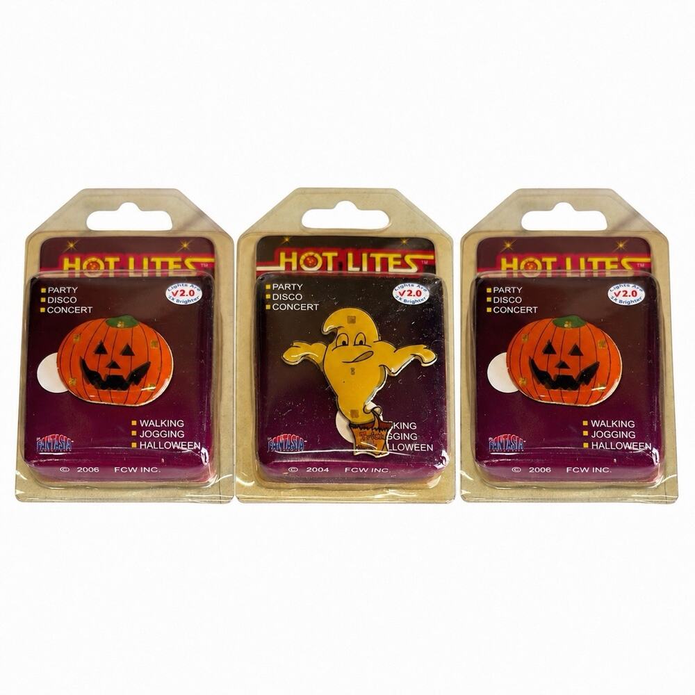 Rare Vintage Hot Lites V2.0 Halloween Magnetic Lights Pumpkin Ghost Lot of 3 NOS